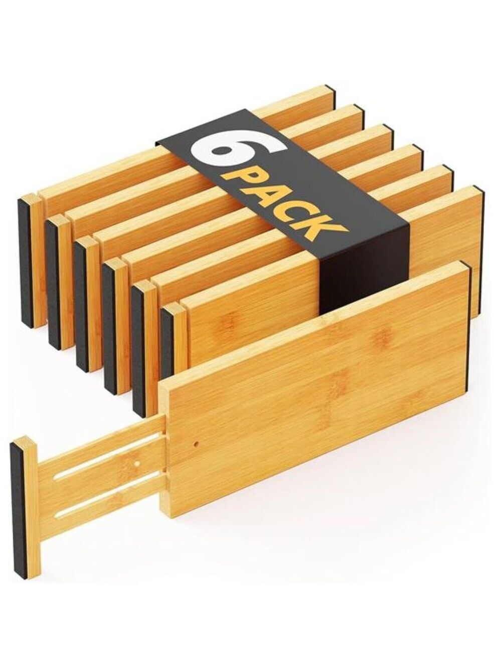 Bamboo Drawer Dividers 6 Pack Adjustable Expandable Dresser Organizer for Clothe